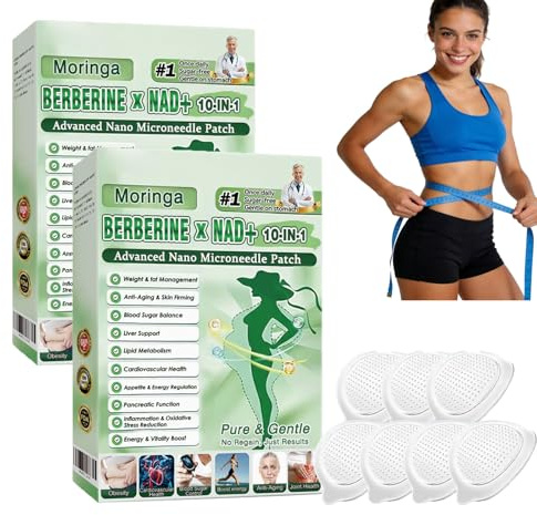 Moringa, Parches adelgazantes 10 en 1, parche avanzado de microagujas Moringa 10 en 1, berberina para adelgazar, parche de metabalance profesional para hombres y mujeres (2pcs)