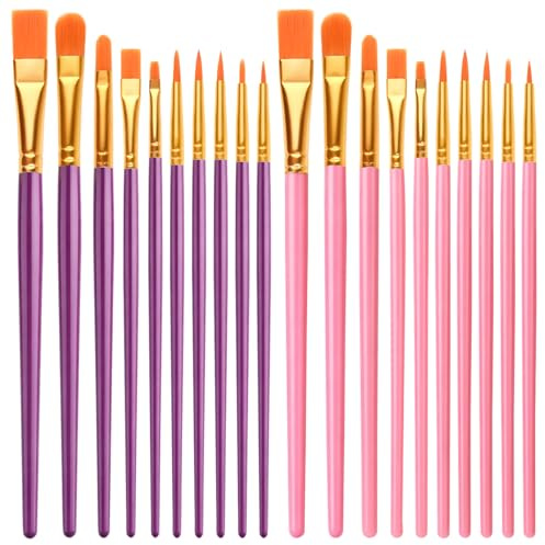 Artists Paint Brushes, 20 PCS Nylon Hair Acrylic Paint Brushes Set for Acrylic Oil Watercolor Gouache Painting Face Model (Pink + purple)