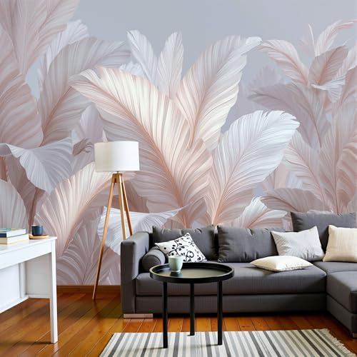SMBHIAON Papier Peint Panoramique Style Abstrait Moderne,Papier Peint 3D Feuilles Bananier Portant Intissé Wallpaper Chambre Bureau Déco Décoration Murale Rose Clair