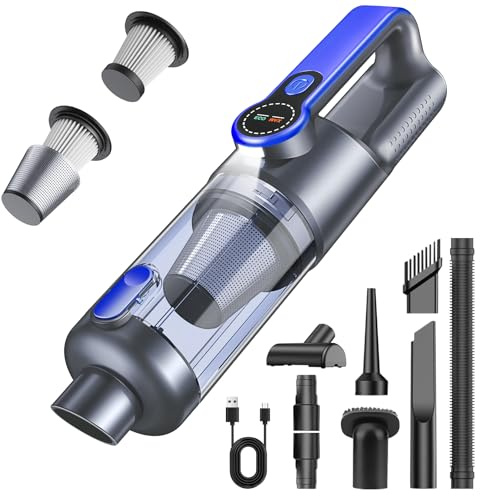Handheld Vacuum Cleaner, 35000Pa 4-in-1 Car Vacuum Cleaner Cordless Powerful, One-touch Dust Emptying, Brushless Motor, HD Display, LED Light, Hand Held Vacuum Cordless for Home/Office/Car, Blue