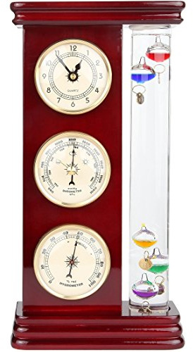 Lily's Home Analog Weather Station with Galileo Thermometer, Precision Quartz Clock (Gold), Barometer & Hygrometer, Gift for Family or Friends, Indoor and Outdoor Home Décor (6 L x 2 W x 12 H)