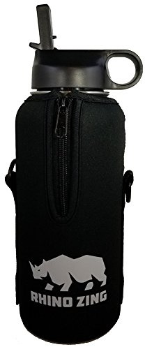Rhino Zing 32-Ounce Beer Growler Stainless Steel Travel Set. Bundle Water Bottle, Sleeve/Pouch and Straw Lid. Insulated, Wide Mouth