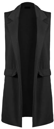 REAL LIFE FASHION LTD Giacca da donna, lunga, spolverino, con cintura, spolverino con tasche, blazer elegante, maniche lunghe, spolverino senza maniche, invernale, Nero , 16-18