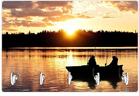 banjado® Schlüsselbrett aus Glas 30 cm x 20 cm mit Motiv Angler/Schlüsselbrett magnetisch & beschreibbar/Schlüssel Organizer Hakenleiste/Key Holder