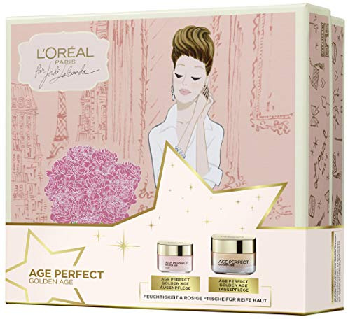 L'Oréal Paris Feuchtigkeitscreme und Augenpflege für strahlenden rosig-frischen Teint, Golden Age Gesichtspflege Geschenkset für eine gefestigte Haut, (1 x 679 g)