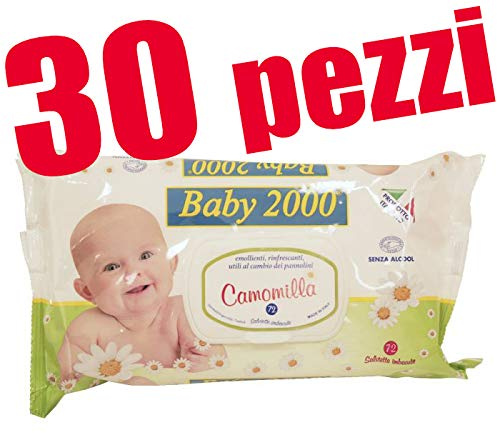 30 CONFEZIONI da 72 SALVIETTE BABY 2000 per NEONATI IMBEVUTE AL PROFUMO DI CAMOMILLA SENZA ALCOOL - DETERGENTI per BAMBINI MADE IN ITALY