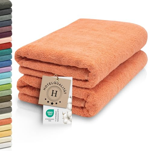 ZOLLNER Uppsättning av 2 bastuhanddukar – mjuka och absorberande handdukar – tvättbara upp till 95 °C – bomull – 70 x 200 cm i orange