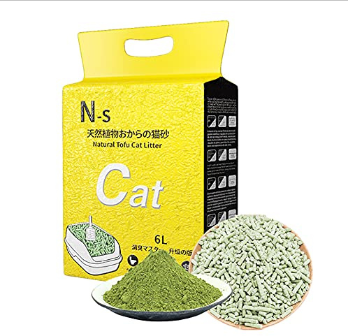 Spolbar tofu-kattströ, naturliga formelingredienser, deodorisering och nolldamm & ultraklumpar, flera smaker, kattströfilter ingår (grönt te)