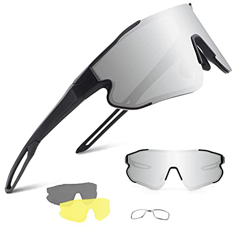 BangLong Polarisierte Fahrradbrille Sonnenbrille Herren Damen mit 3 Wechselgläser, UV 400 Schutz Sportbrille für Laufen Angeln Klettern Golf Fahren MTB Outdoorsport
