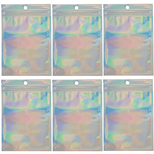 Mylar Zip Lock Bags，100 Pcs Holographic Color Foil Ziplock Smell Proof Bags Resealable for Party Favor Food Storage Candy Cookies (100 Pcs 14.8x10.4cm)