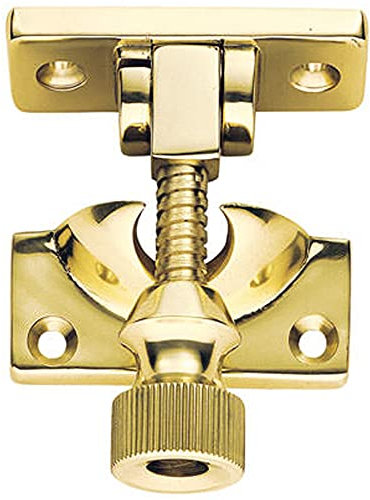 Loops Brighton Pattern Sprung Sash Fastener - 60 x 25mm Fixing Plate - Polished Brass | Sliding Sash Window Fitting - Traditional Style Pull Lift Window Handle - Sash Window Fixture