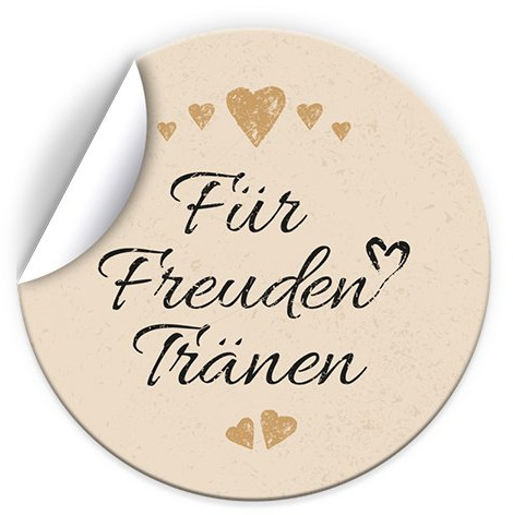 Junapack 100 Aufkleber Für Freudentränen Etiketten für Taschentücher, Gastgeschenke, Mitgebsel bei Hochzeit Taufe Kommunion Konfirmation Jubiläum Geburtstag (5 cm rund) Herz beige