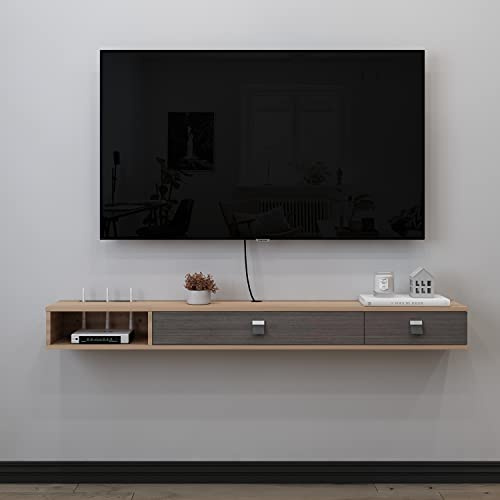 Meuble TV Flottant,Meuble TV Suspendu,Meuble TV Mural Murale Étagère TV Flottante Console Multimédia Support de Télévision Top Box Câble Box Routeur Étagère de Rangement (140cm, Dark Brown)