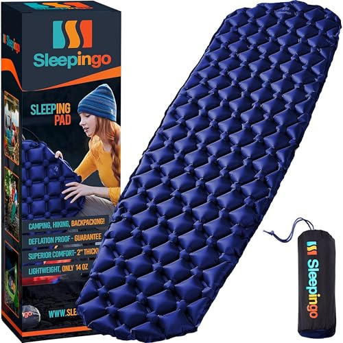 Sleepingo Liggunderlag för camping, backpacking, vandring, ultralätt, uppblåsbar och kompakt campingluftmadrass (blått)