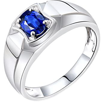 Daesar Verlobungsring Herren 750 Weißgold, Ring Bandring 4-Steg-Krappenfassung mit 0.48ct Oval Saphir Eheringe Weißgold Nickelfrei Größe 68 (21.6)
