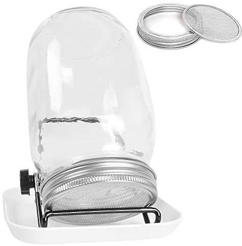 JARAGAR Sprouting Jar Kit, Mason Jars 36oz with Stainless Steel Screen Lids, Tray and Stand, Seed Growing Set for Home Kitchen Bean Sprouts, Broccoli Seeds, Alfalfa, Salad-1000ml