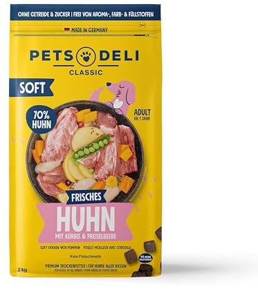 Pets Deli Mini Trockenfutter für Hunde mit Huhn & Kürbis, 2kg | Viel frisches Huhn, mit angenehm weicher Konsistenz, getreidefrei, ohne Zucker, Premium Qualität