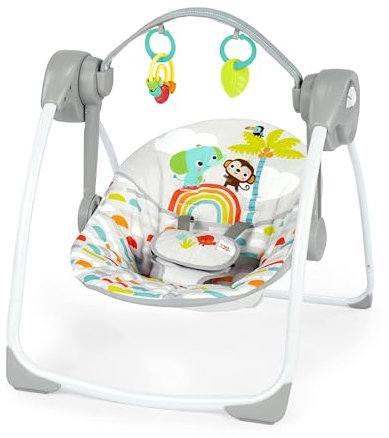 Bright Starts Playful Paradise Portable Compact Automatic Baby Swing with Music, Unisex, Newborn +