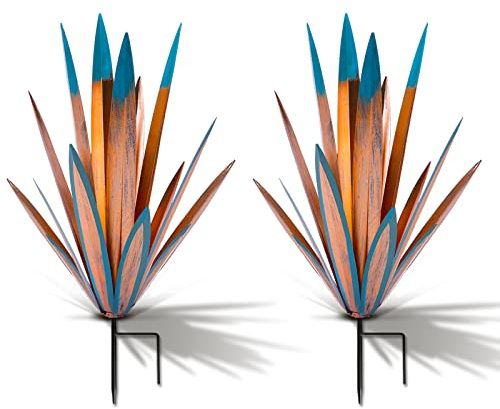 Homight Große Agavenskulptur Rustikale Metall Agave Pflanze Outdoor Innendekoration Outdoor Rasen Dekoration Hof Holzpfosten Passender Garten Geeignet für Terrasse