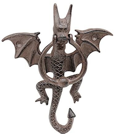 Sudemota Türklingel aus Gusseisen Gusseisen-Drachen-Türklopfer, Bauernhaus-Haustürgriff, Torklopfer mit Anhänger, Willkommensdekoration, Geschenk for Zuhause for den Garten, Hof, Außenwand