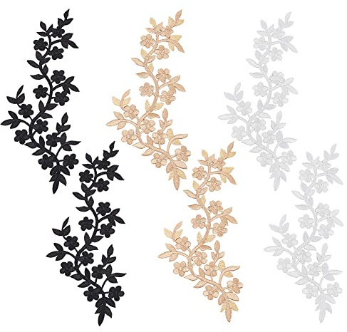NBEADS 6 Stk. 3 Farben Stickerei Spitze Blumen Patches, Bügeln auf Patches Aufnähen Schwarz Weiß Gelb Blumen Spitze Applikationen für Brautkleid Dekoration Reparatur Kleidung Rucksäcke Jeans Mützen