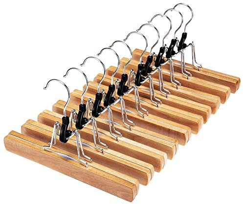 House Day Hosenbügel 10 Stück,Hosenspanner aus Holz,rutschfest Klemmbügel Kleiderbügel für Hosen mit drehbarem Haken,Natur