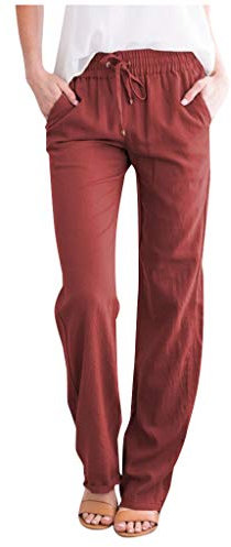 Beach Cover up Pant Waist Cotton Elastic Solid Drawstring Long and Casual Pants Womens Jiggers (Wine, XXXL)