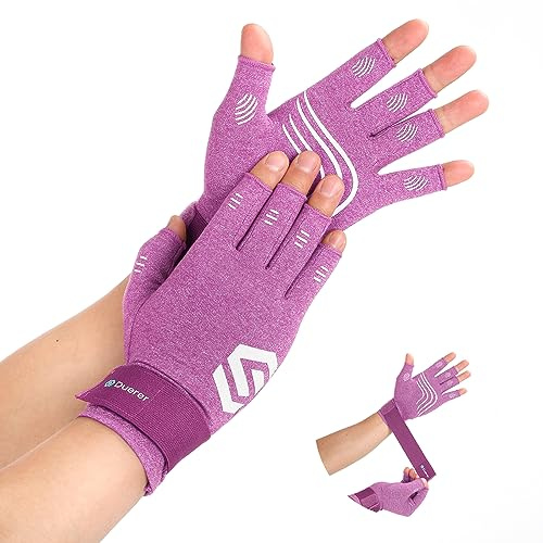 Duerer Guantes compresión para artritis con correas, mujeres hombres para RSI túnel carpiano, reumatoide, tendinitis, dolor mano. Guantes sin dedos para escribir computadora trabajo diario(Violet, S)