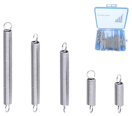 60PCS Spannfedern Sortiment Kit, Länge 1cm 2cm 3cm 4cm 5cm 6cm, Drahtdurchmesser 0,9mm, Außendurchmesser 6,4mm, Edelstahl Mechanisch Klein Spannfedern mit Hakenenden