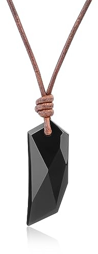 COAI Geschenkideen Herren Braune Leder Halskette mit Wolfszahn Halskette aus Obsidian Kristall