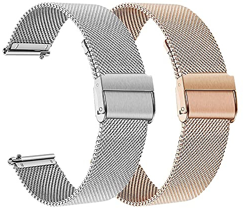 RuenTech Metallarmband Kompatibel für Tisoutec/Poounur/Nerunsa/Sudugo/Cuteluding/AKUMAKA/WeurGhy Smartwatch Armband 1.85, Ersatzarmband für Nerunsa P66E Smartwatch Zubehör (Silber+Roségold)