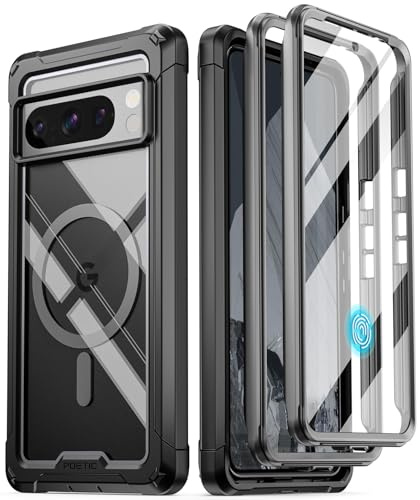 Poetic Guardian MagPro-Hülle, kompatibel mit Pixel 8 Pro 5G, kompatibel mit MagSafe, integrierter Displayschutz, funktioniert mit Fingerabdruck-ID, vollständiger Schutz, stoßfest, robust, transparent,
