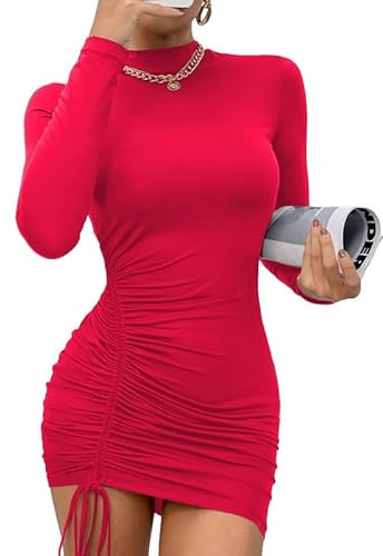 Rongseng Vestito Donna Elegante Maniche Lunghe Sexy Mini Abito Elasticizzato Aderente Abiti Casual Bodycon Dress Solid Vestiti de Discoteca Sera Cocktail Party Tubino Autunno Inverno