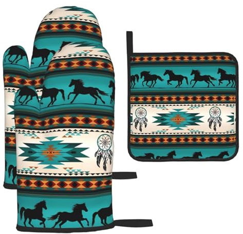 Set di 3 guanti e presine con motivo a strisce di cavallo e presine, per cucinare e grigliare, regalo di Natale per la festa della mamma