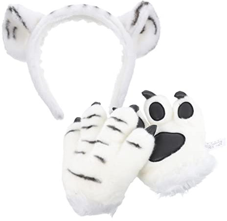 IMIKEYA Flauschiges Tiger-krallen-handschuh Plüsch Warme Winter-fäustlinge Und Passendes Tiger-haarband Kuscheliges Tier-cosplay-zubehör Für Damen Und Weich Und Bequem
