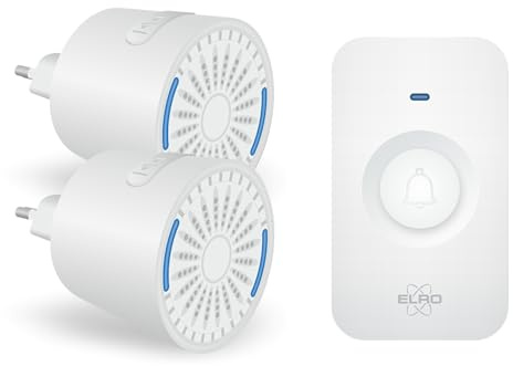 ELRO DB2000 Funk-Türklingel-Set - mit Zwei kompakten Plug-In-Empfängern - Reichweite 200 Meter - IP65 wasserdicht - 64 Melodien - Weiß |