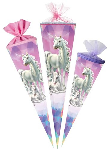 alles-meine.de GmbH Schultüte - Einhorn & Fohlen 35-100 cm Größe wählbar Zuckertüte - Tüllabschluß/Filzabschluß - eckig/rund - Mädchen - klein & groß - Geschenktüte -..