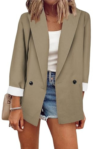ZICUE Blazer da Donna Casual Aperto sul Davanti A Tinta Unita con Risvolto Blazer A Manica Lunga con Bottoni Blazer Morbido da Lavoro per Donna Cachi L