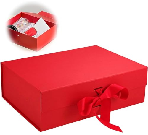 Caja de regalo magnética con tapa, caja de regalo con lazo, caja de embalaje de regalo reutilizable, adecuada para cumpleaños, bodas, aniversarios, Navidad y más (rojo)