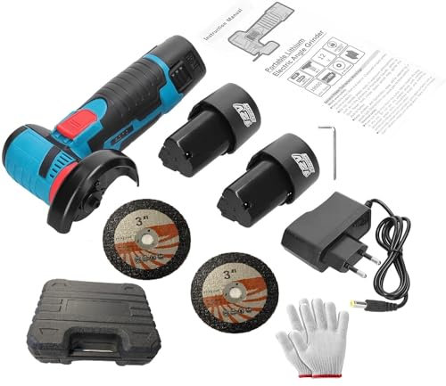 4Family club - Mini amoladora batería angular, 2 baterías de 2000mAh 12V, cinta metrica 3M,Inalámbrica,19500 rpm, 4 discos para cortar y pulir, sin cable, radial pequeña,