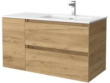 Salgar Mueble de Baño Bequia 100cm + Coqueta 1 Puerta Derecha + Lavabo cerámica | Nogal |100x45x56