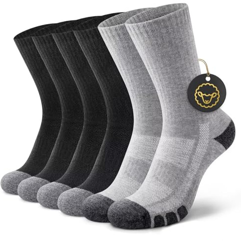 YouShow Merino vandringsstrumpor män kvinnor 3 par utomhus trekking strumpor med vadderade bubbelfria, 2 x svart + 1 x grå, 43-46 EU