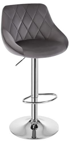 WOLTU Tabouret de Bar, Chaise de Bar Haute Cuisine, Réglable en Hauteur, Siège pivotant à 360° Confortable, avec Dossier et Repose-Pieds, pour Cuisine, Salle à Manger, en Velours, Gris foncé