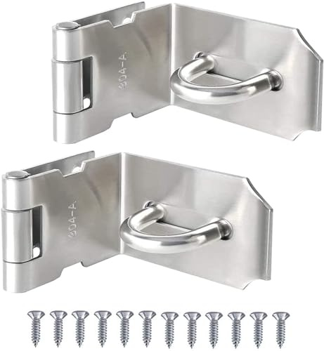 2 Pcs Right Angle Padlock Hasp, 304 Stainless Steel 90 Degree Door Lock | Padlock Hasp Heavy Duty Hasp and Staple with Screws Shed Latch Gate Lock Latch for Doors and Windows Silver