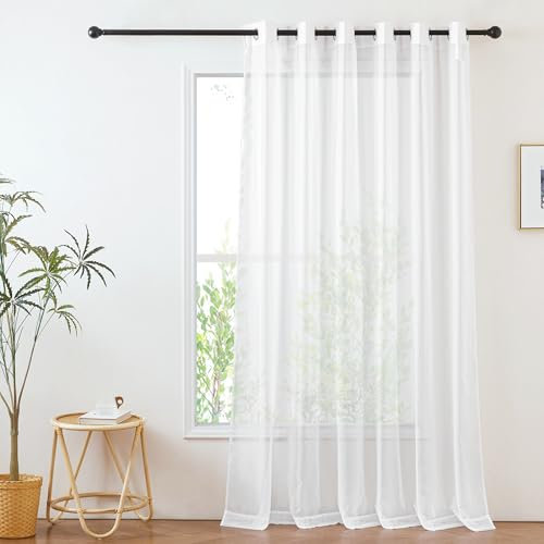 PONY DANCE Extra Wide White Net Curtain 84 Inch Drop, White Voile Panel for Room Divider Semi Transparent Light Filtering Sheer Curtain Eyelet Top, 1 panel, 80 x 84 inches