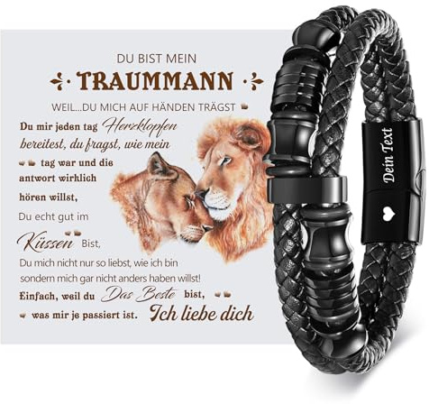 Armband Herren mit Gravur Personalisierte Geschenke für Männer - Lederarmband Geschenke für Ehemann Jahrestag Ihn Hochzeitstag Ich Liebe Dich Geschenke für Freund Geburtstagsgeschenk für Männer