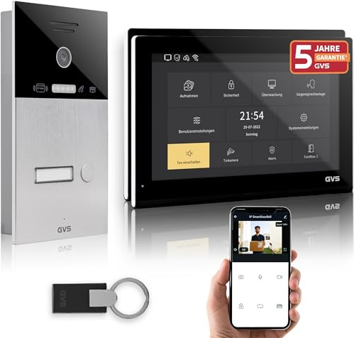 GVS - IP Video Türsprechanlage mit Türöffner, RFID Zugang, HD Kamera, 2X 10 Zoll Monitor & App - Smarte Video Türklingel mit Kamera & Gegensprechanlage für 1 Familienhaus (AVS5520U)
