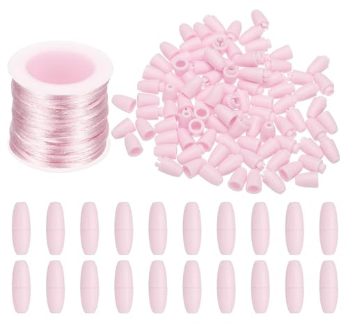PATIKIL 24mm Breakaway Clasps with 20m Nylon Lanyard String Cords, 60 Set Plastic Bead Barrel Connectors for Bracelet Necklace Lanyard Jewelry Making DIY Craft, Pink