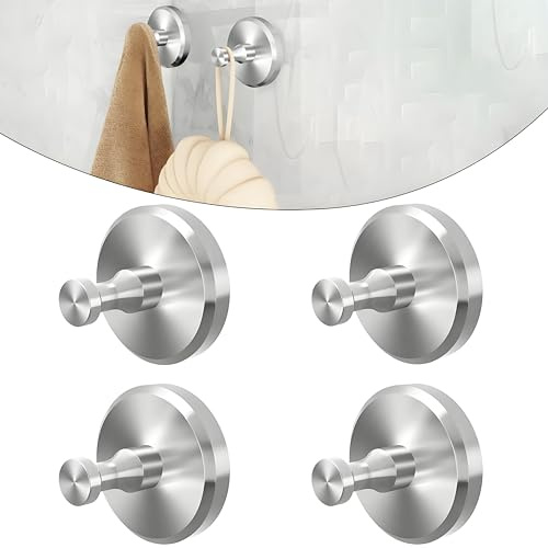 Gypie Ganci a ventosa, 4 ganci per asciugamani senza foratura, in nichel spazzolato, ventose con gancio per bagno, riutilizzabili, ganci a ventosa rotondi, extra forti, impermeabili, per bagno, cucina