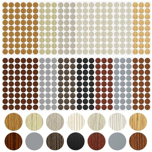 14 Colori di Tappi Copriforo Adesivi, 756 Pezzi Tappi Coprivite Impermeabili 21mm, Copriviti con Venature del Legno e Colori Solidi, Autoadesivi per Mobili, Librerie, Armadi